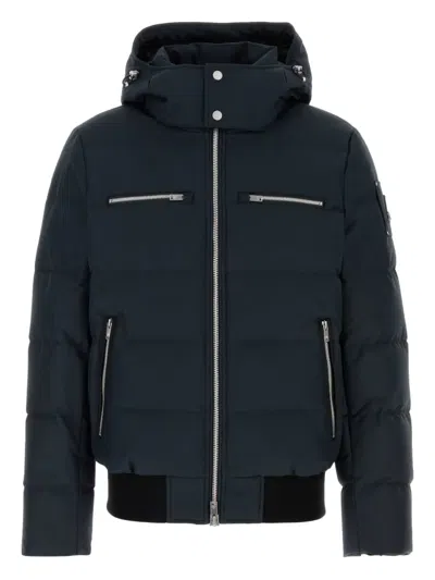 Moose Knuckles Padded Hooded Jacket Zippered Pockets In Blue