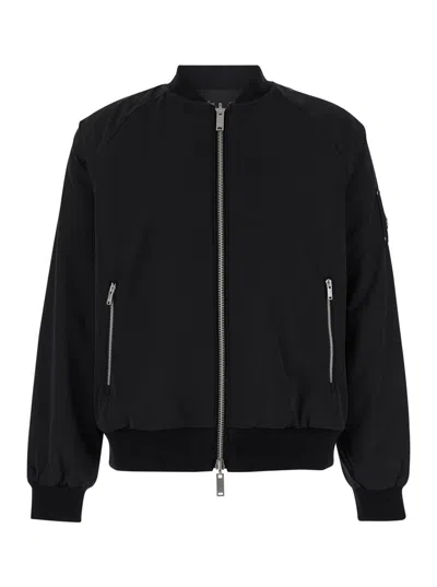 MOOSE KNUCKLES 'BUNNY' BLACK REVERSIBLE JACKET WITH FRONT ZIP AND LOGO PATCH