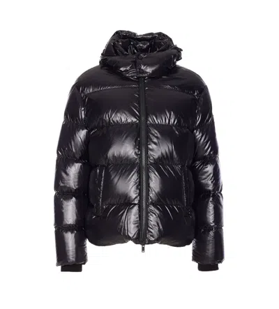 Moose Knuckles Quilted High Neck Jacket With Removable Hood In Black