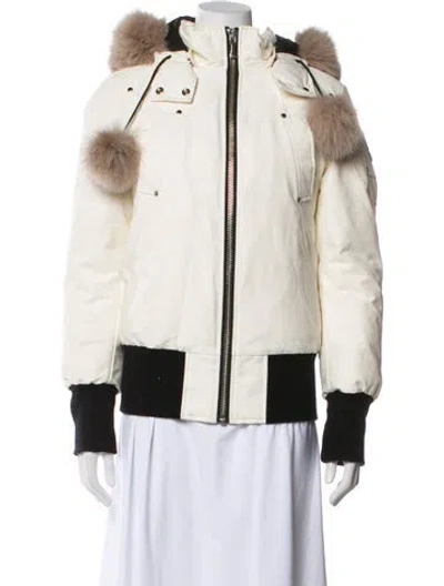 Pre-owned Moose Knuckles Colorblock Pattern Bomber Jacket In White