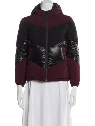 Pre-owned Moose Knuckles Colorblock Pattern Down Jacket In Burgundy