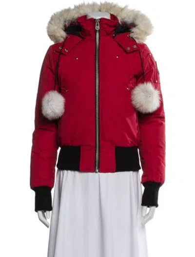 Pre-owned Moose Knuckles Colorblock Pattern Faux Fur Jacket In Red