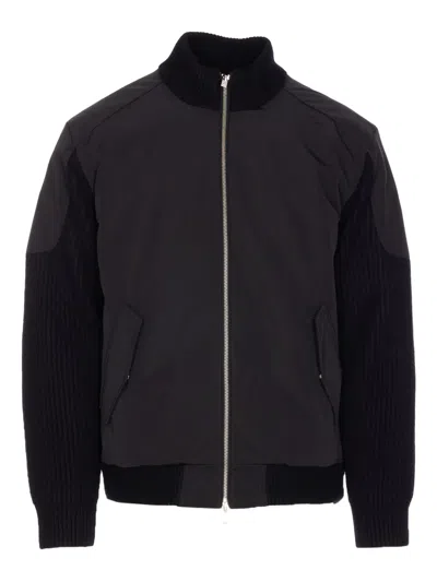 Moose Knuckles Contrast-panel Bomber Jacket In Black