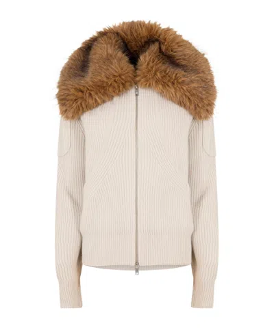 Moose Knuckles Corina Zipped Cardigan In Neutral