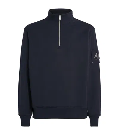 Moose Knuckles Cotton Hartsfield Quarter-zip Sweatshirt In Blue
