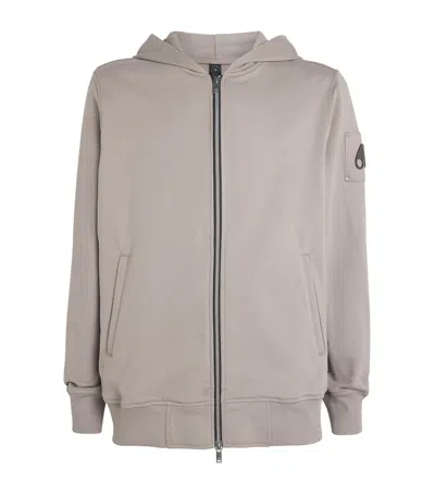 Moose Knuckles Cotton Logo Zip-up Hoodie In Beige