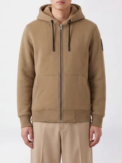 Moose Knuckles Cotton-blend Hooded Zip-up Sweatshirt With Kangaroo Pocket In Brown