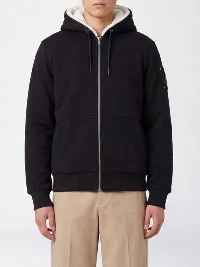 Moose Knuckles Cotton-blend Hooded Zip-up Sweatshirt With Kangaroo Pocket In Black