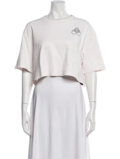 Pre-owned Moose Knuckles Crew Neck Short Sleeve Crop Top In White