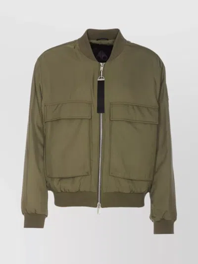 Moose Knuckles Crewneck Bomber Jacket Patch Pockets In Green