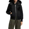 Moose Knuckles Debbie Genuine Shearling Trim Hooded Water Repellent 800 Fill Power Down Bomber Jacke In Black