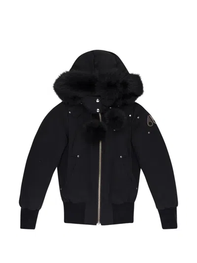 Moose Knuckles Debbie Shearling-trim Bomber Jacket In Black
