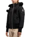 Moose Knuckles Debbie Shearling Trim Down Bomber Jacket In Black / Black Shearling