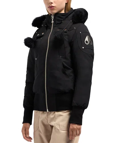 Moose Knuckles Debbie Shearling Trim Down Bomber Jacket In Black W Black S