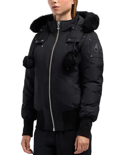 MOOSE KNUCKLES DEBBIE SHEARLING TRIM DOWN BOMBER JACKET