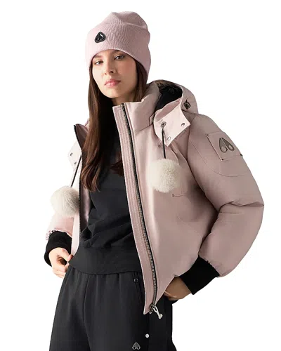 Moose Knuckles Debbie Shearling Trim Down Bomber Jacket In Neutral