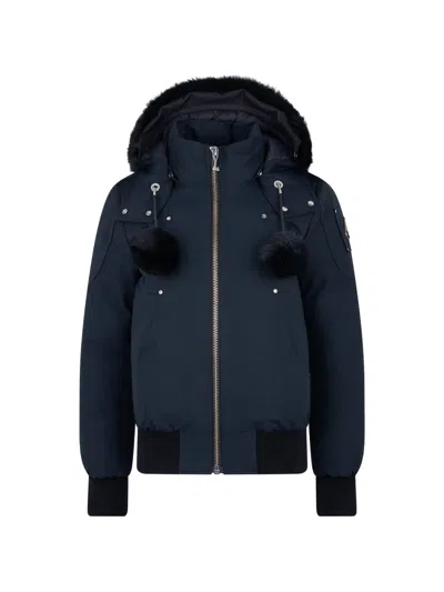 Moose Knuckles Debbie Shearling-trim Hooded Jacket In Blue