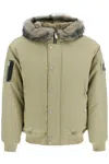 Moose Knuckles Denali Green Bomber Jacket With Hood And Logo Patch On The Sleeve In Tech Fabric Woman In Sage W/sage Sh (green)