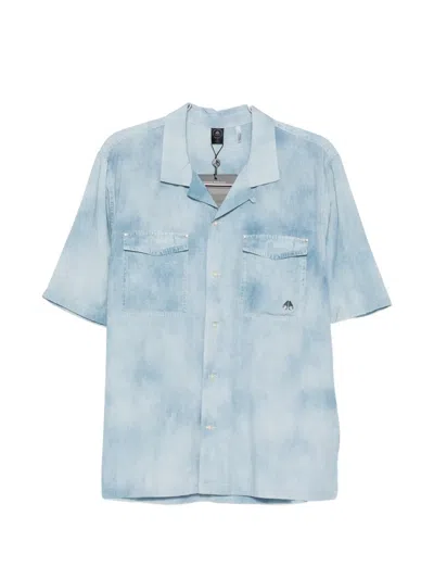 Moose Knuckles Denim-print Short-sleeve Shirt In Blue
