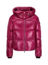 Moose Knuckles 'moonstone' Violet Hooded Down Jacket With Logo Patch On The Sleeve In Tech Fabric Woman In Berry