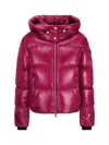 Moose Knuckles 'moonstone' Violet Hooded Down Jacket With Logo Patch On The Sleeve In Tech Fabric Woman In Berry