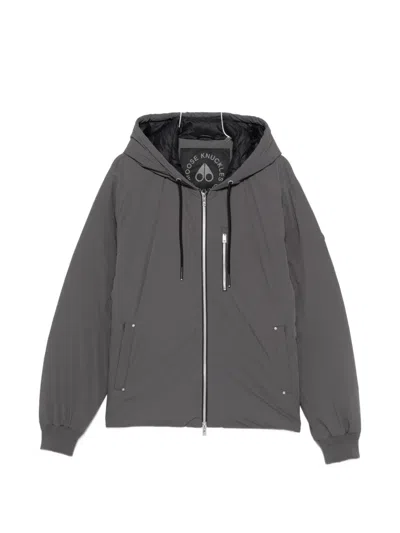 Moose Knuckles Drawstring-hooded Logo-patch Jacket In Gray