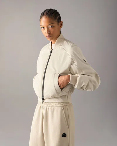 Moose Knuckles Drift Satin Bomber Jacket In Alabaster
