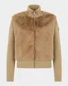 Moose Knuckles Dua Bunny Faux Fur Sweater Jacket In Brown