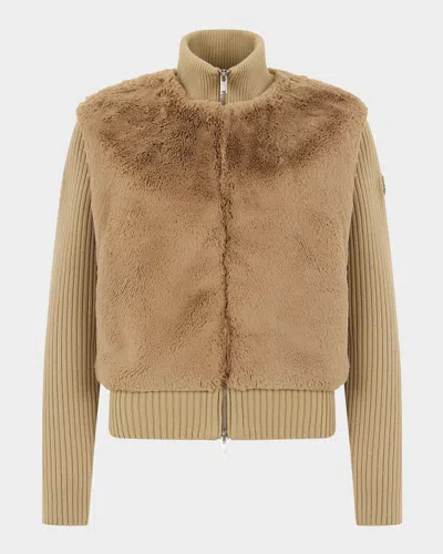 Moose Knuckles Dua Bunny Faux Fur Sweater Jacket In Brown