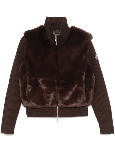 Moose Knuckles Dua Bunny Faux-fur Ribbed Sweater Jacket In Brown