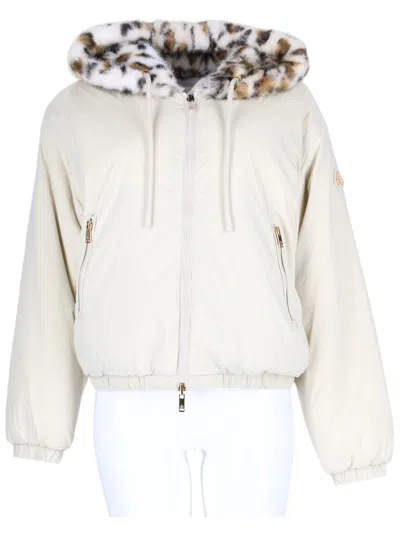Moose Knuckles Eaton Bunny Reversible Plush Leopard Hood Jacket In White