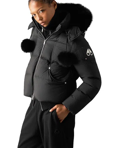 Moose Knuckles Everest Hooded Down Bomber Jacket In Black