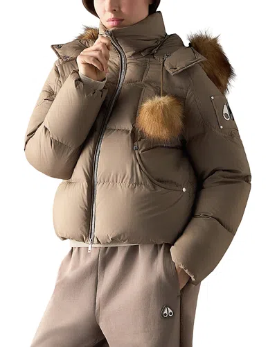 Moose Knuckles Everest Hooded Down Bomber Jacket In Neutral
