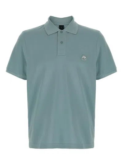 Moose Knuckles Classic Blue Cotton Polo Shirt With Embroidered Logo In Multi