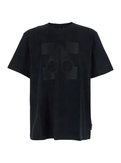MOOSE KNUCKLES FINCHLEY BLACK CREWNECK T-SHIRT WITH MAXI LOGO ON THE FRONT AND LOGO LETTERING ON THE SLEEVE IN COTT