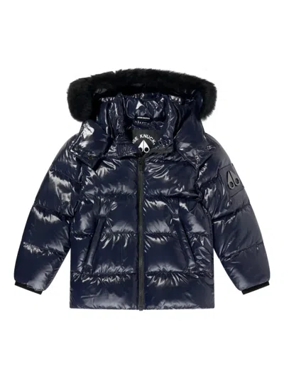 Moose Knuckles Fur Hooded Jacket In Blue