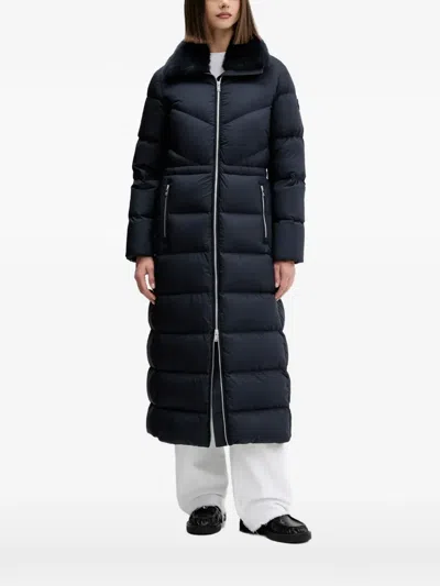 Moose Knuckles Fur-trim Longline Jacket In Blue