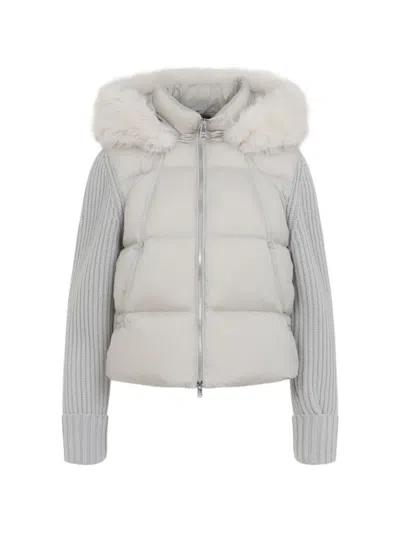 Moose Knuckles Fur-trim Panelled Jacket In White