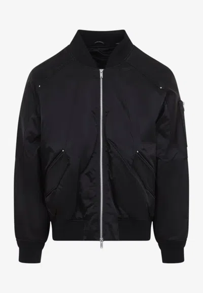 Moose Knuckles Georgie Satin Hooded Bomber Jacket In Black