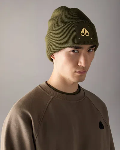 Moose Knuckles Gold Series Logo Icon Wool Beanie In Combat