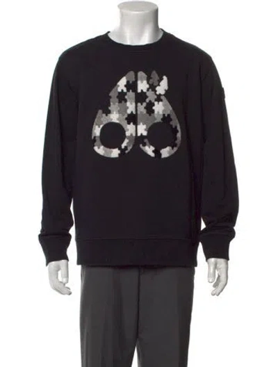 Pre-owned Moose Knuckles Graphic Print Crew Neck Sweatshirt In Black