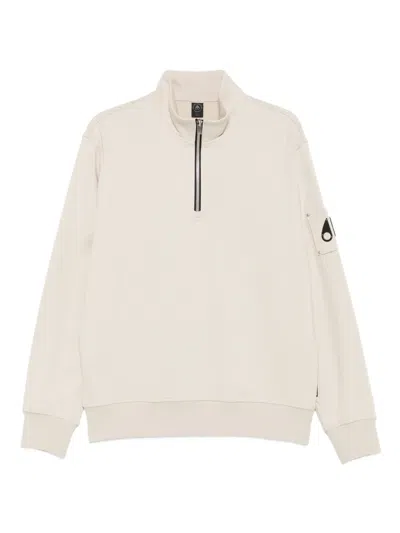 Moose Knuckles Half-zip Logo-patch Sweatshirt In Neutral