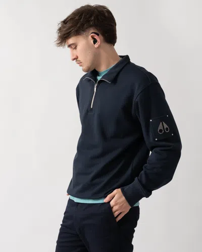 Moose Knuckles Hartsfield Mens 1/4 Zip Sweatshirt In Blue