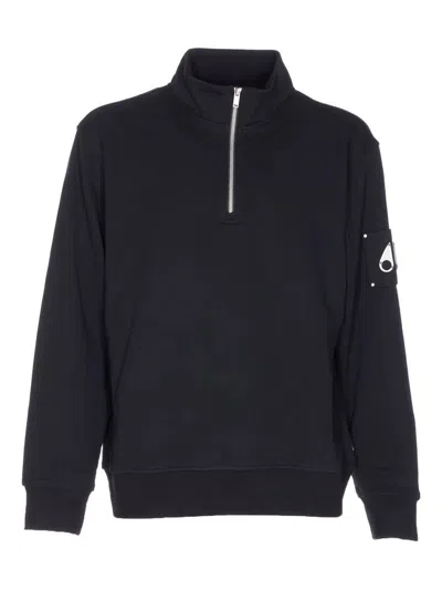Moose Knuckles High-neck Cotton Half-zip Sweatshirt In Blue
