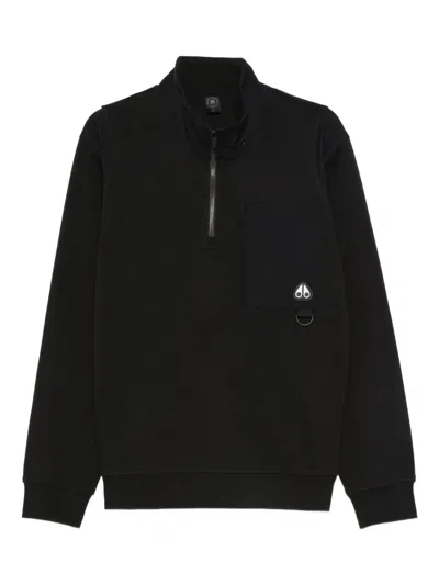 Moose Knuckles High-neck Half-zip Sweatshirt With Logo Patch Pocket In Black