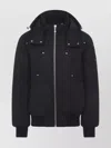 Moose Knuckles Hooded Bomber Jacket Ribbed Cuffs In Black