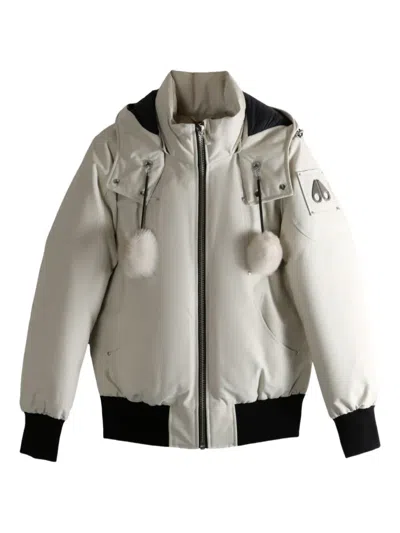 Moose Knuckles Hooded Pompom Jacket In White