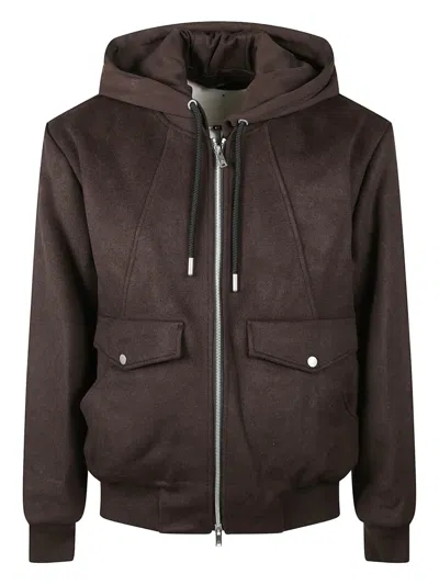 Moose Knuckles Hooded Zip-up Jacket In Brown