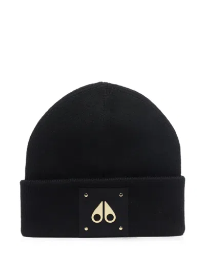 Moose Knuckles Icon Logo-patch Beanie Hat In Black