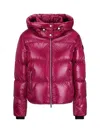 Moose Knuckles 'moonstone' Violet Hooded Down Jacket With Logo Patch On The Sleeve In Tech Fabric Woman In Pink